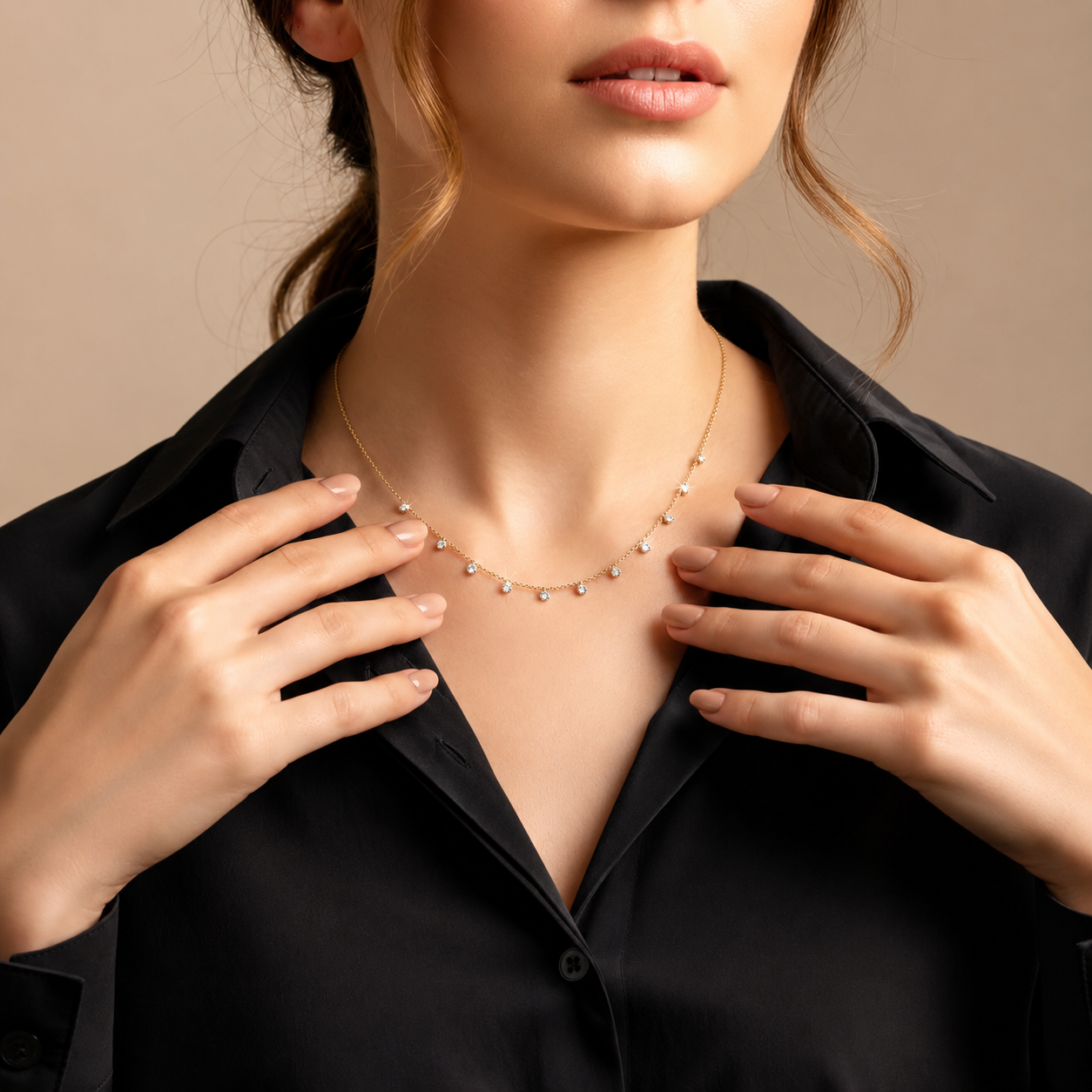 Gold Crystal Charm Necklace for Her
