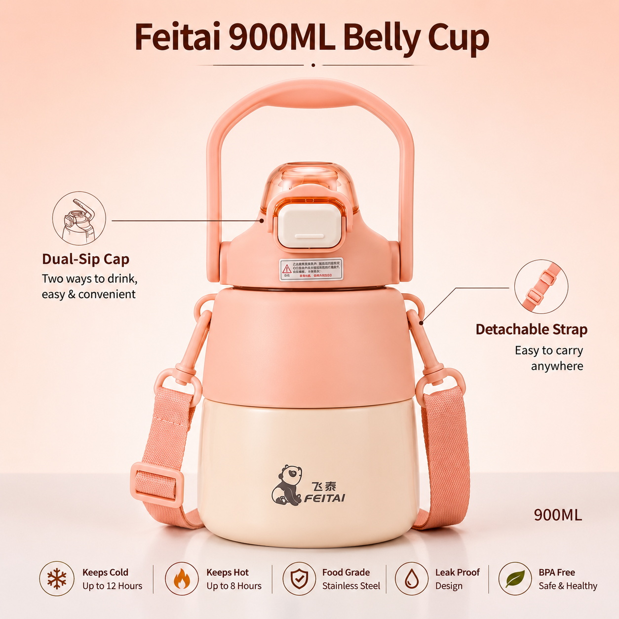 900ml Stainless Steel Kids Water Bottle Thermos