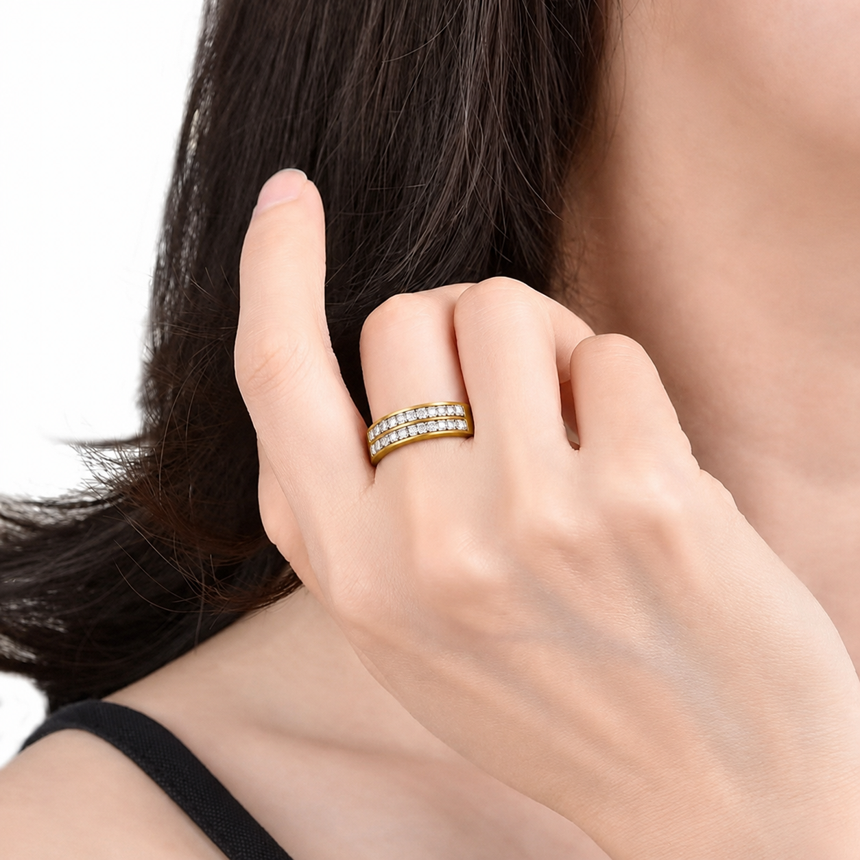 Luxury Double Row Crystal Gold Ring