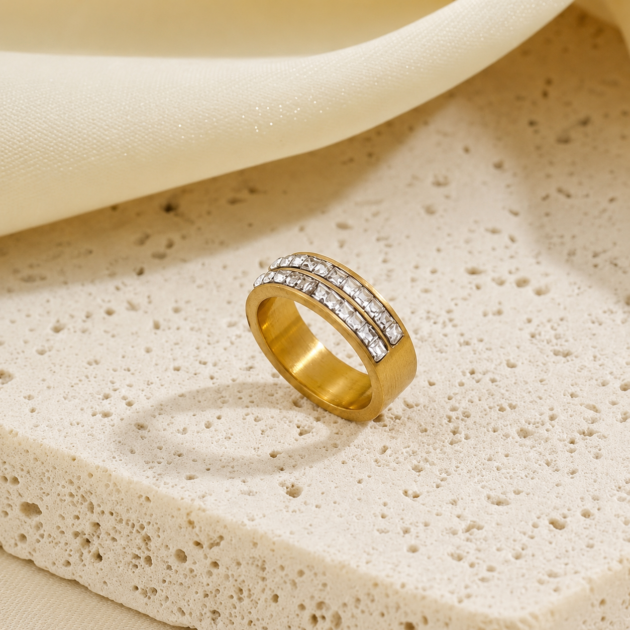 Luxury Double Row Crystal Gold Ring