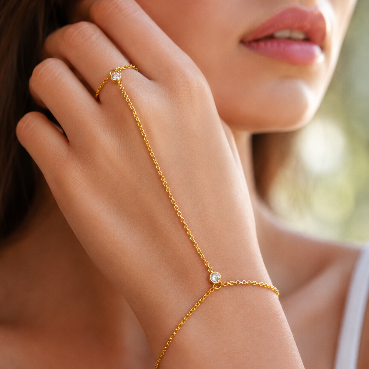 Gold Hand Chain Bracelet Ring Set