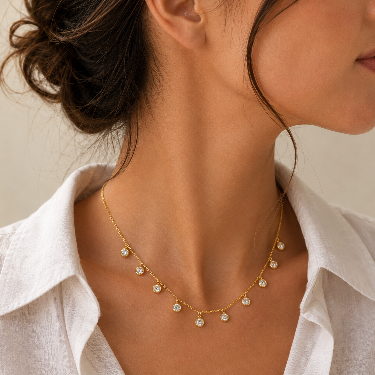 Minimalist Gold Crystal Drop Necklace