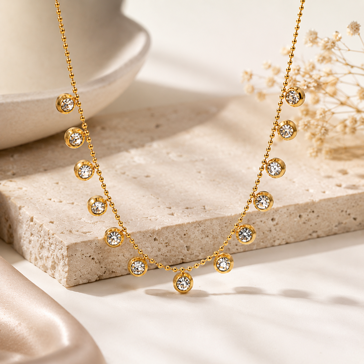 Minimalist Gold Crystal Drop Necklace