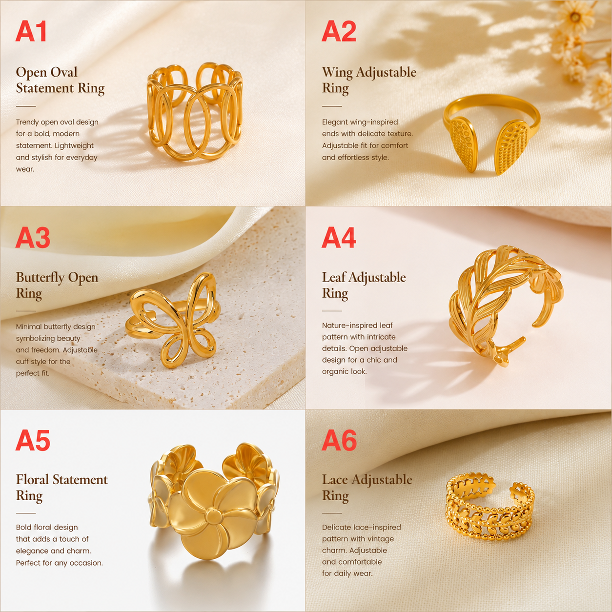 Adjustable Rings (Pack of 6 Rings)