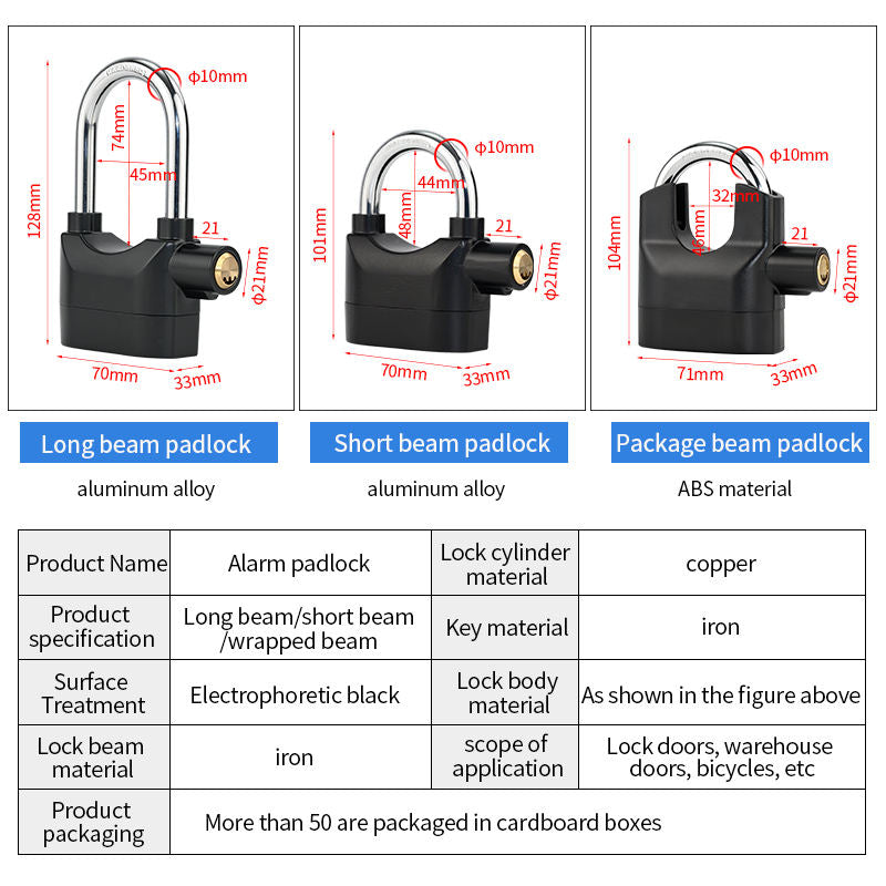 Anti-Theft Alarm Lock Security Padlock with Loud Siren