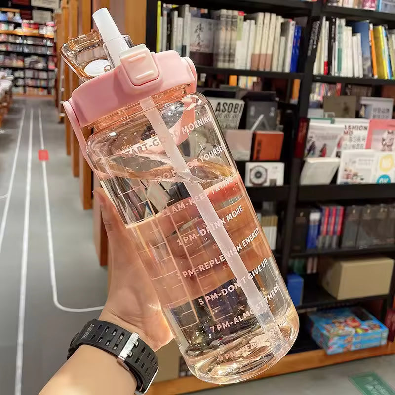 Large Capacity Bottle with Straw -Fitness Time Marker Bottle