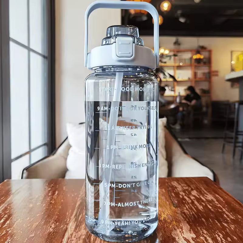 Large Capacity Bottle with Straw -Fitness Time Marker Bottle