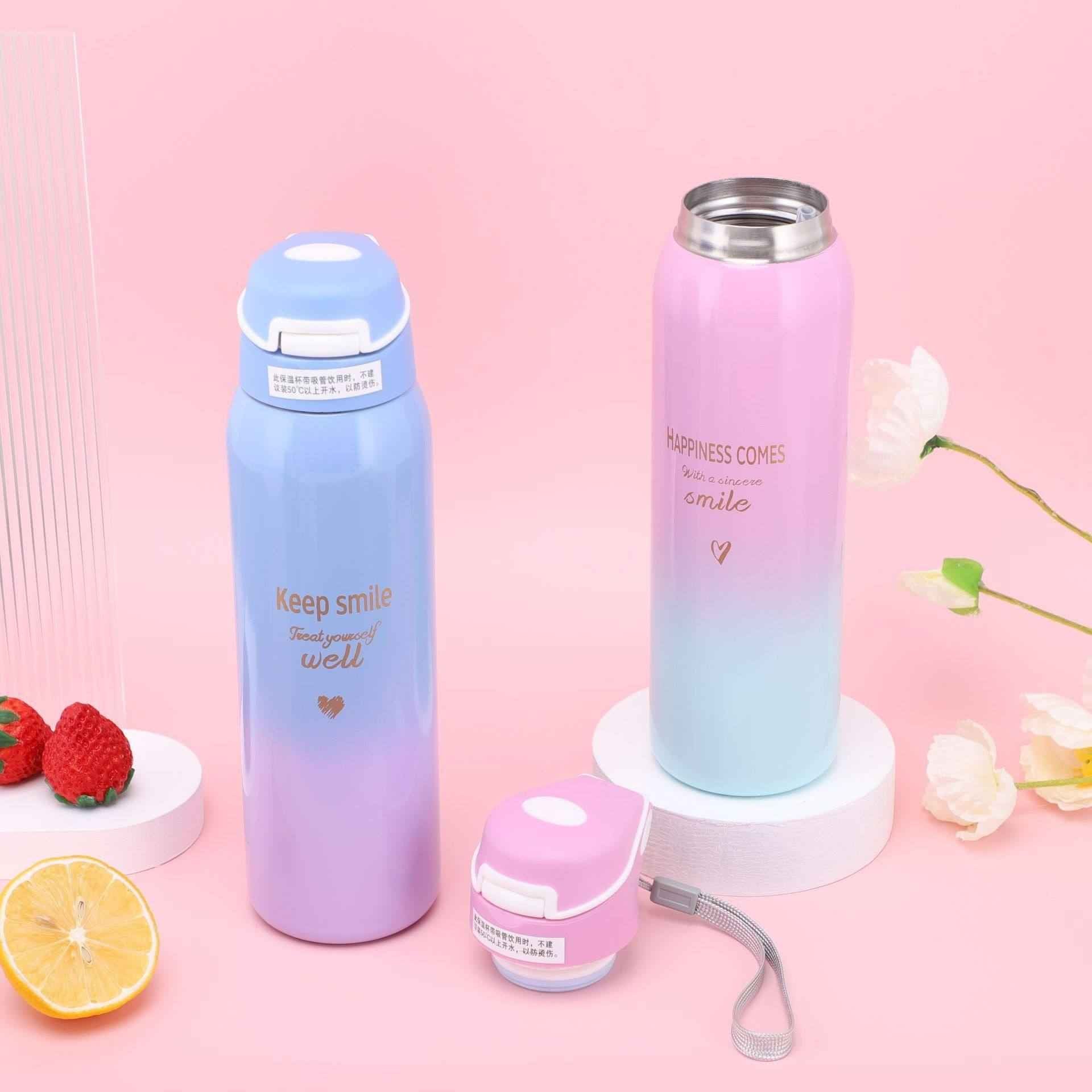 Gradient Color Vacuum Insulated Stainless Steel Flask Water Bottle