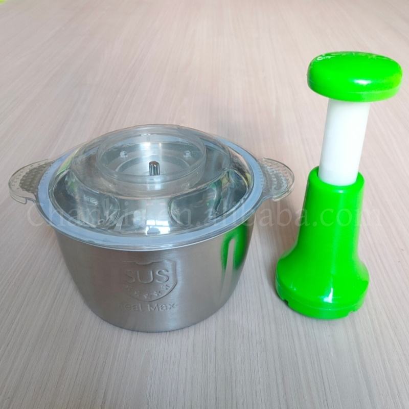 2L Manual Push Chopper Stainless Steel Meat & Vegetable Food Processor