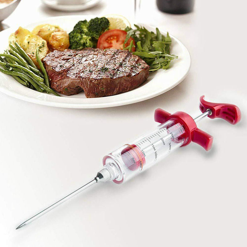 BBQ Marinade Injector Syringe Stainless Steel Meat Flavor Injector
