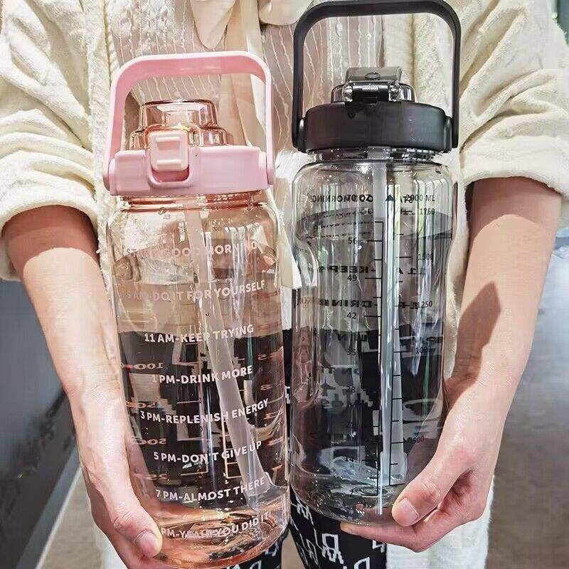 Large Capacity Bottle with Straw -Fitness Time Marker Bottle