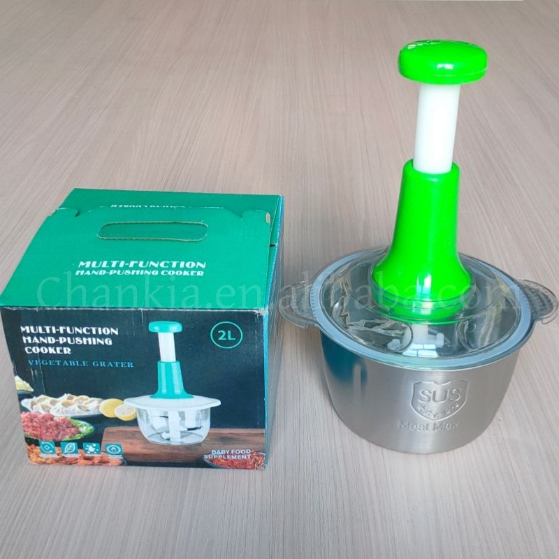 2L Manual Push Chopper Stainless Steel Meat & Vegetable Food Processor