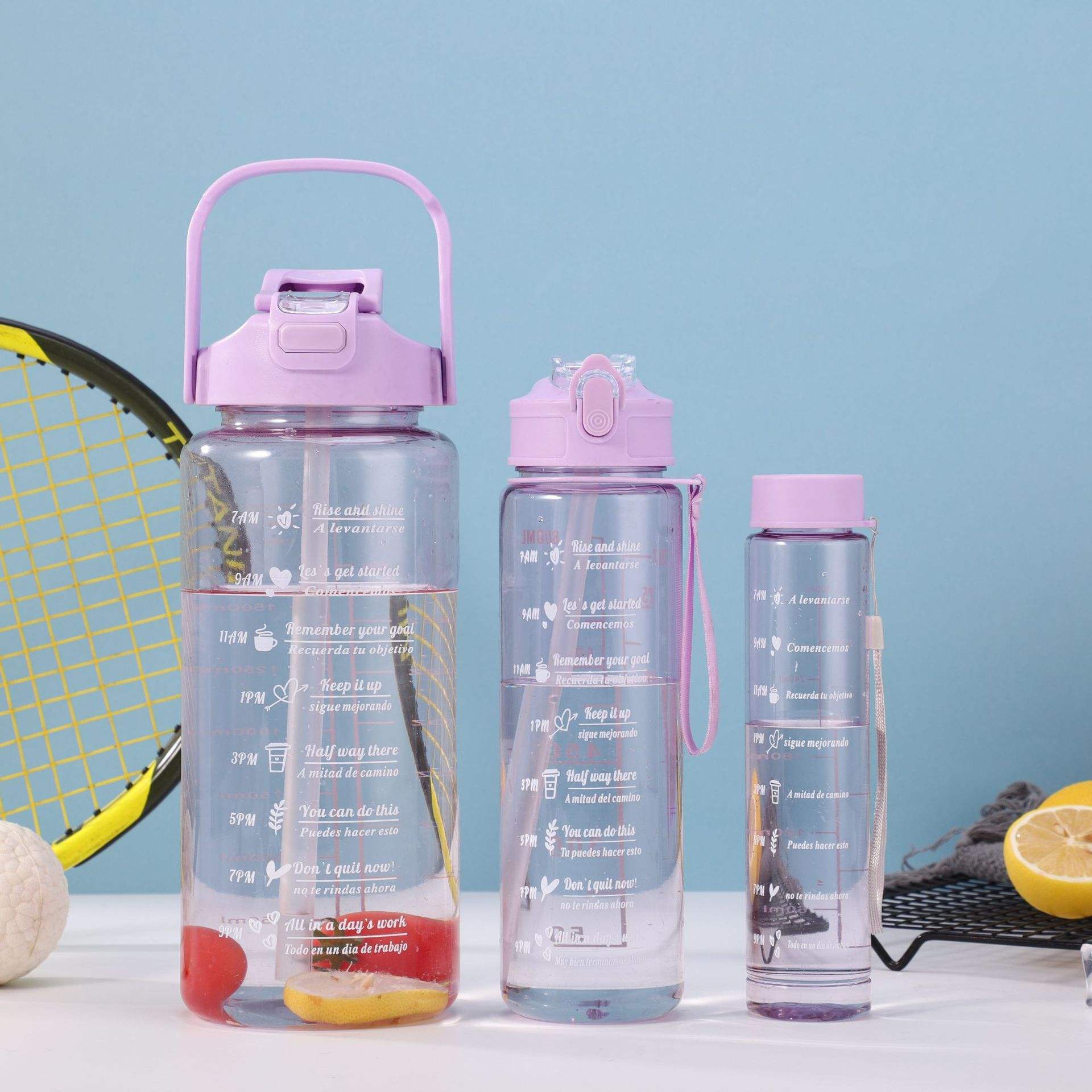 3-Pack Motivational Water Bottle Set with Time Marker