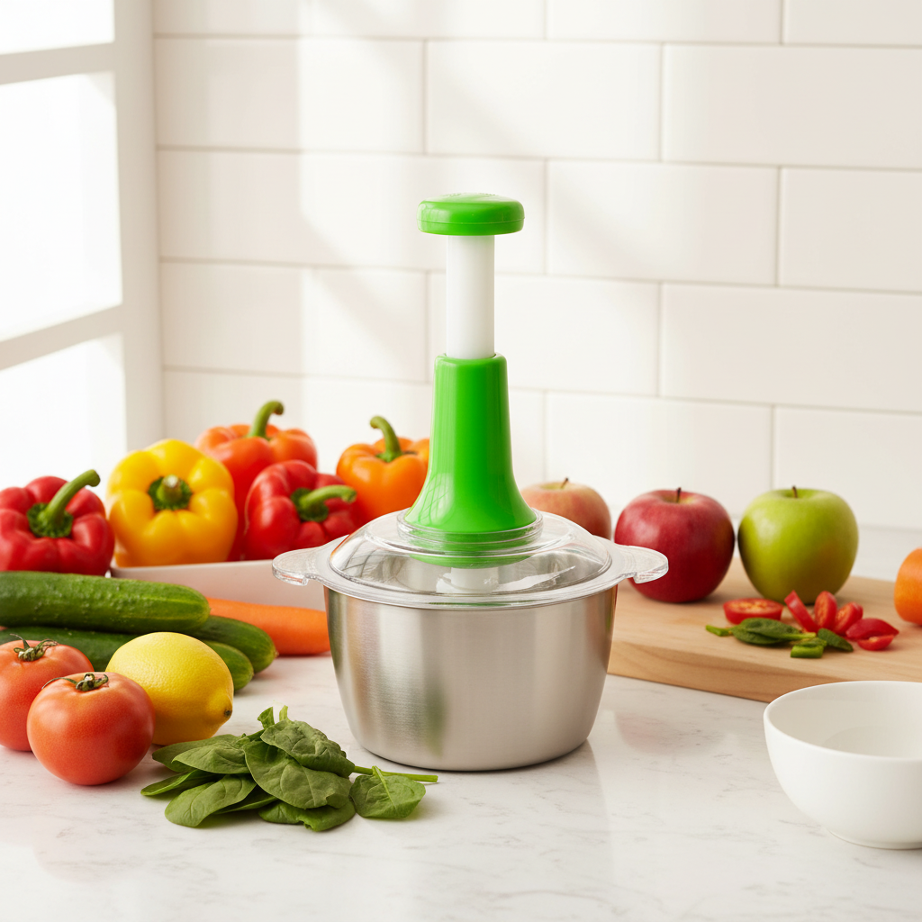 2L Manual Push Chopper Stainless Steel Meat & Vegetable Food Processor