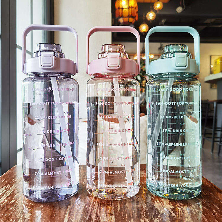 Large Capacity Bottle with Straw -Fitness Time Marker Bottle