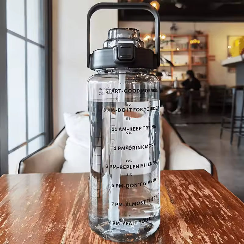 Large Capacity Bottle with Straw -Fitness Time Marker Bottle