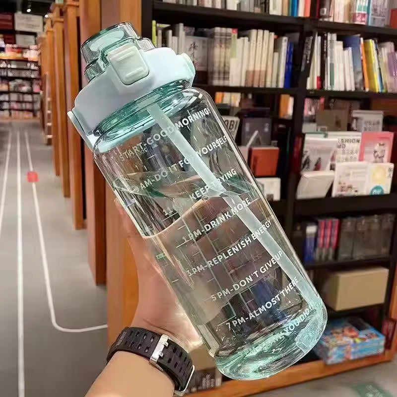 Large Capacity Bottle with Straw -Fitness Time Marker Bottle
