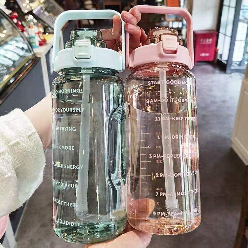Large Capacity Bottle with Straw -Fitness Time Marker Bottle