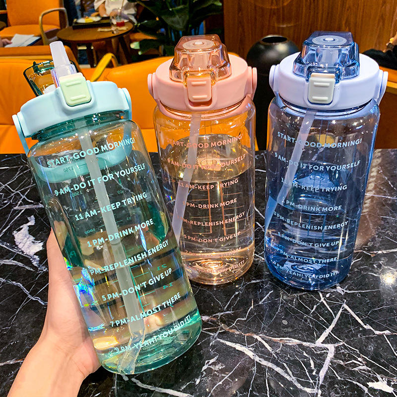 Large Capacity Bottle with Straw -Fitness Time Marker Bottle