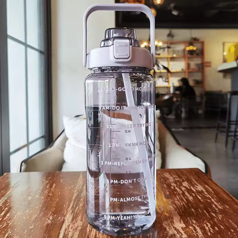 Large Capacity Bottle with Straw -Fitness Time Marker Bottle