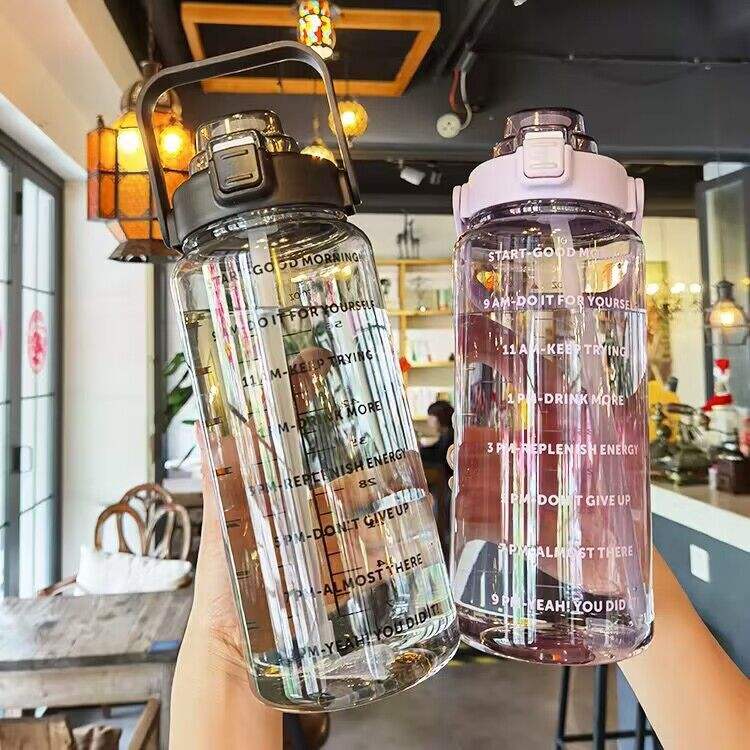 Large Capacity Bottle with Straw -Fitness Time Marker Bottle