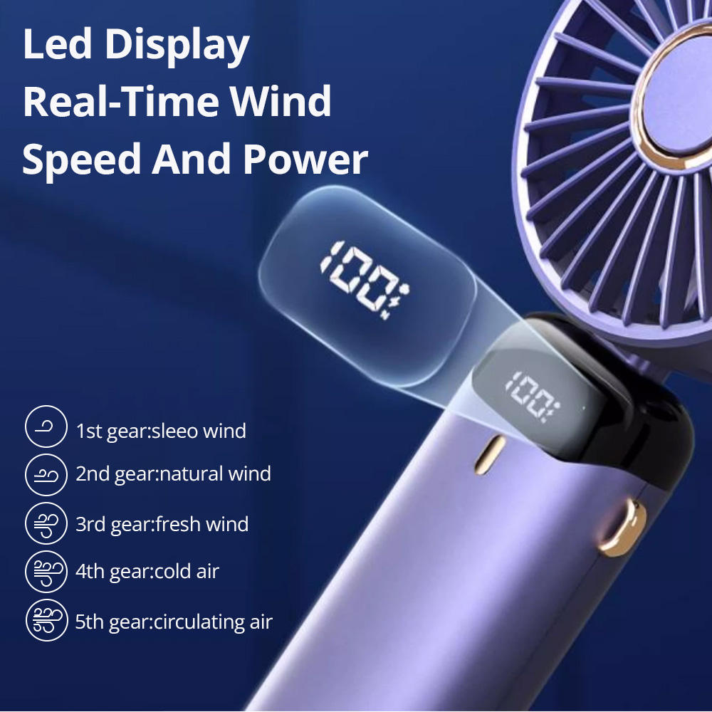 Portable Rechargeable Mini Hand Fan – USB Cooling Fan with Digital Battery Display