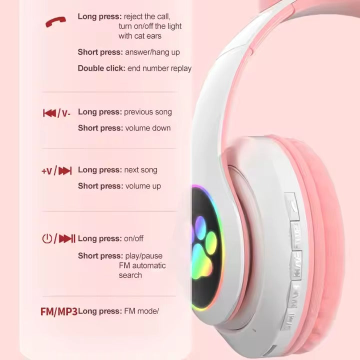 Cat Ear Bluetooth LED Light Wireless Headphones