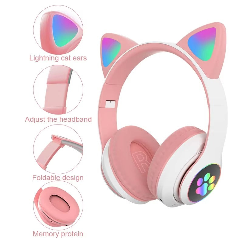 Cat Ear Bluetooth LED Light Wireless Headphones