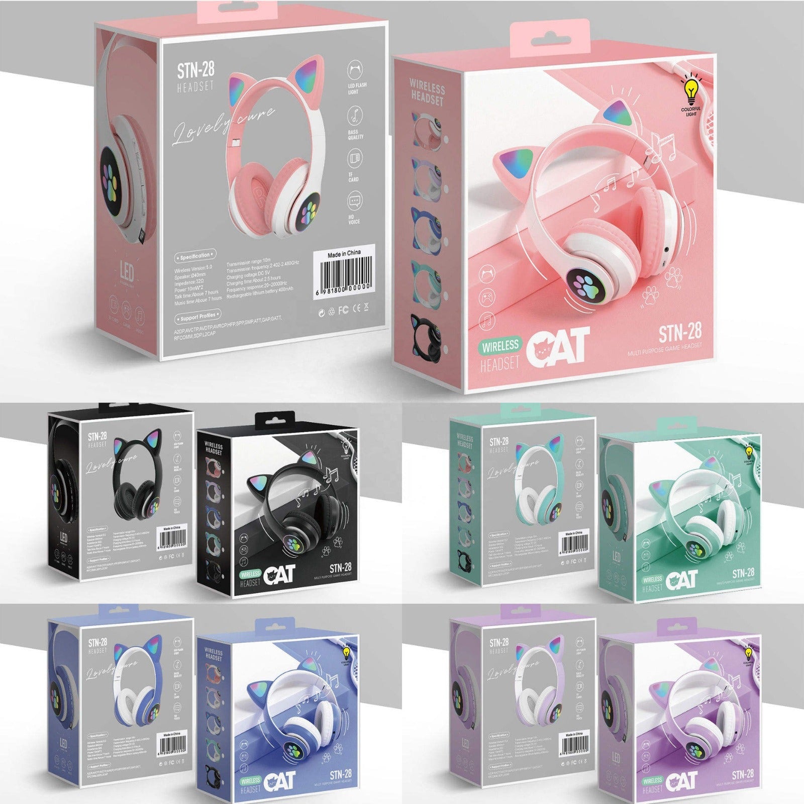 Cat Ear Bluetooth LED Light Wireless Headphones