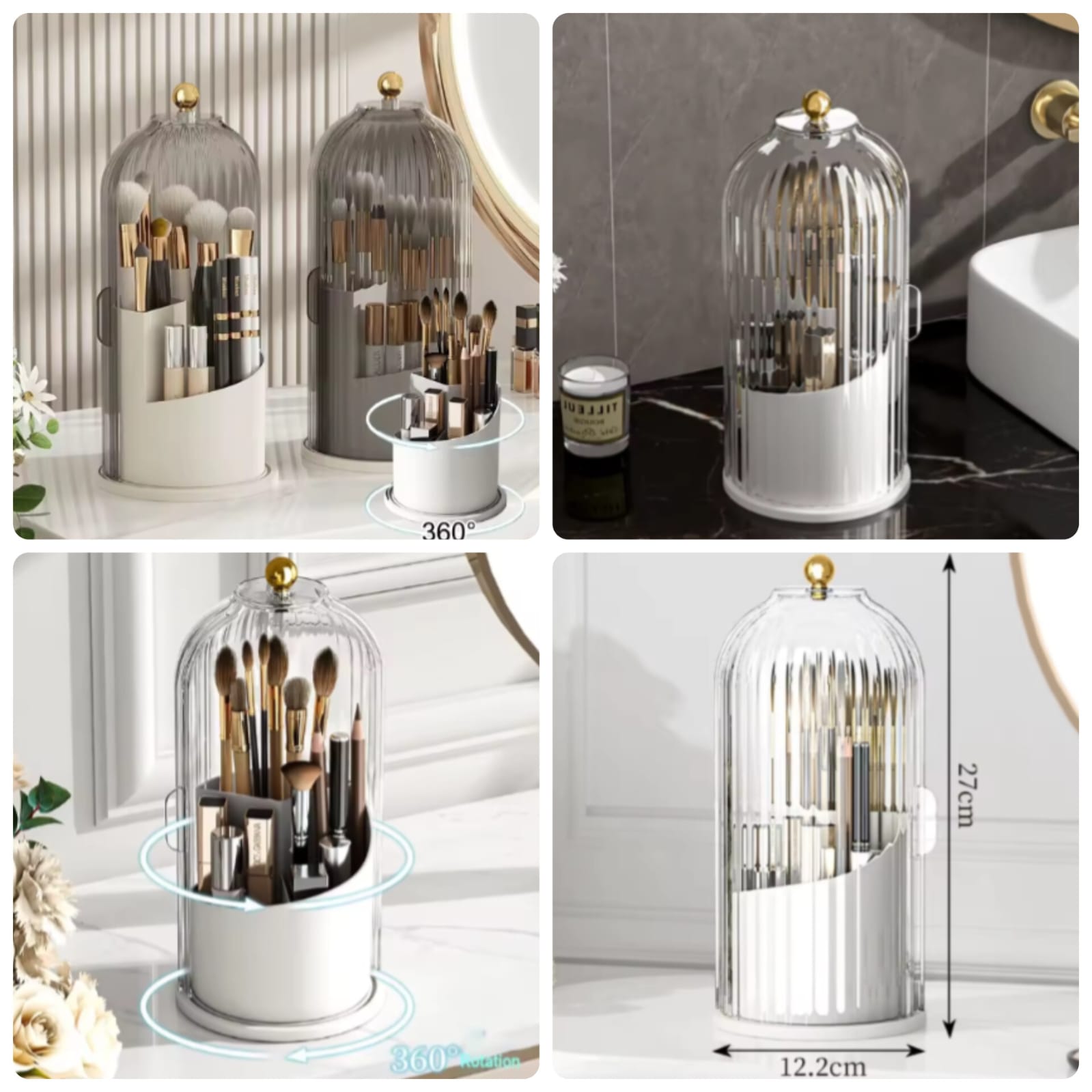 Plastic Makeup Brush Holder with Lid – Vanity Cosmetic Organizer
