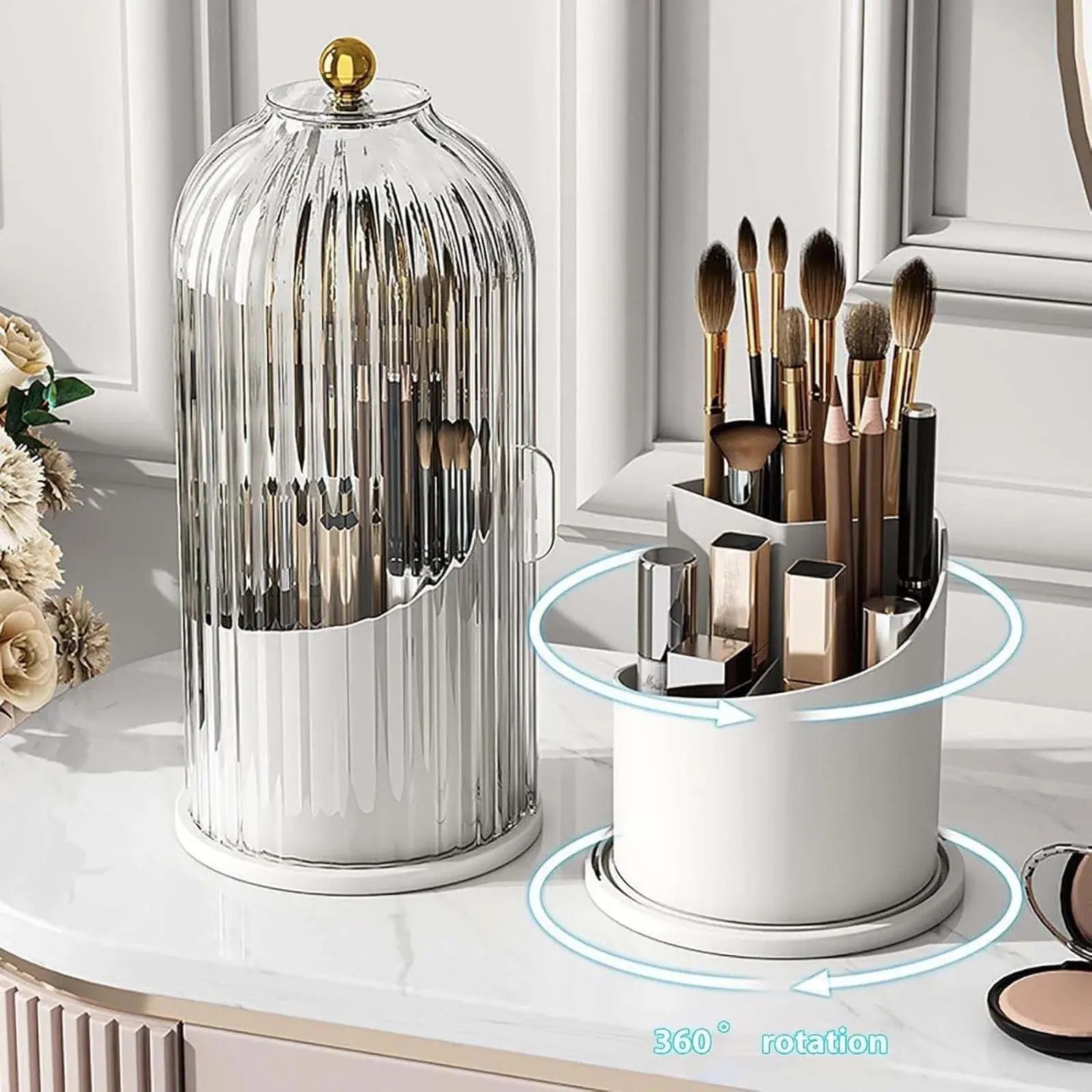 Plastic Makeup Brush Holder with Lid – Vanity Cosmetic Organizer