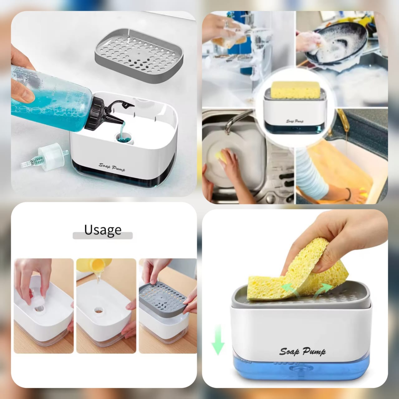 Kitchen Soap Pump Dispenser with Sponge Holder,