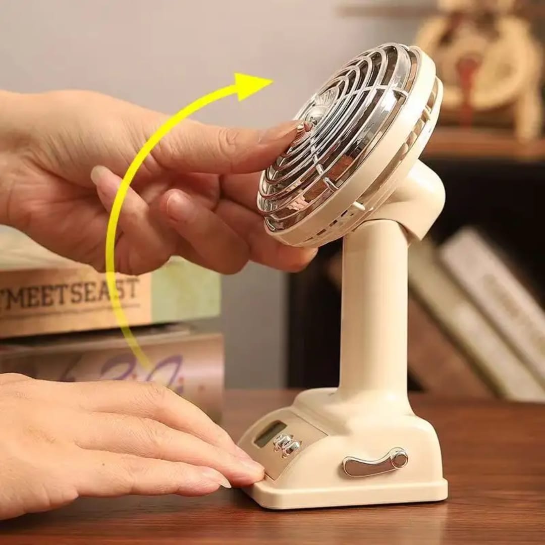 Retro Desktop Fan – USB Rechargeable Table Fan with Digital Display