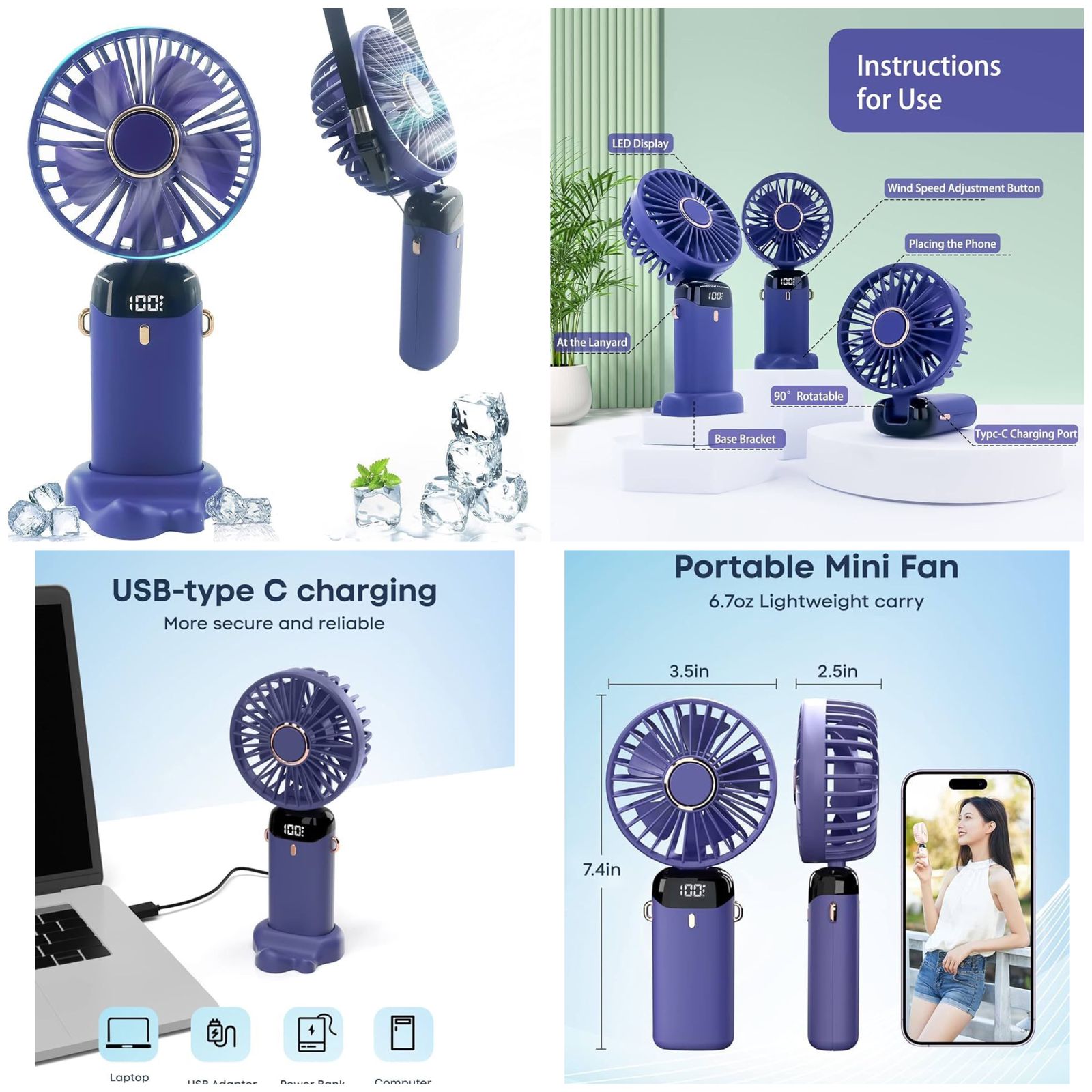 Portable Rechargeable Mini Hand Fan – USB Cooling Fan with Digital Battery Display