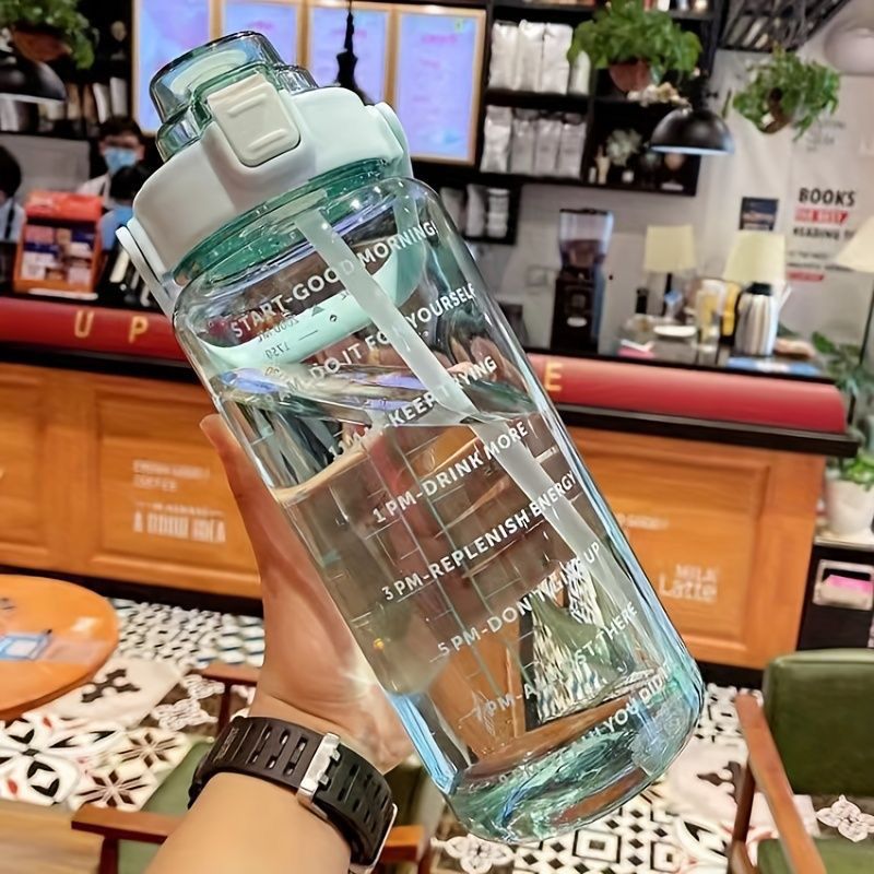 Large Capacity Bottle with Straw -Fitness Time Marker Bottle