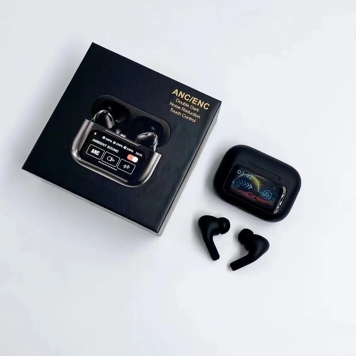 Smart Screen ANC + ENC Noise Cancelling Bluetooth Earbuds