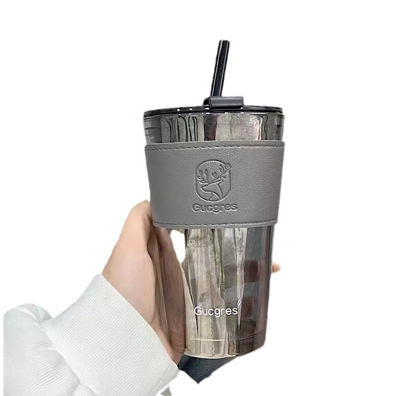 Tumbler With Straw & Silicon Sleeve Glass