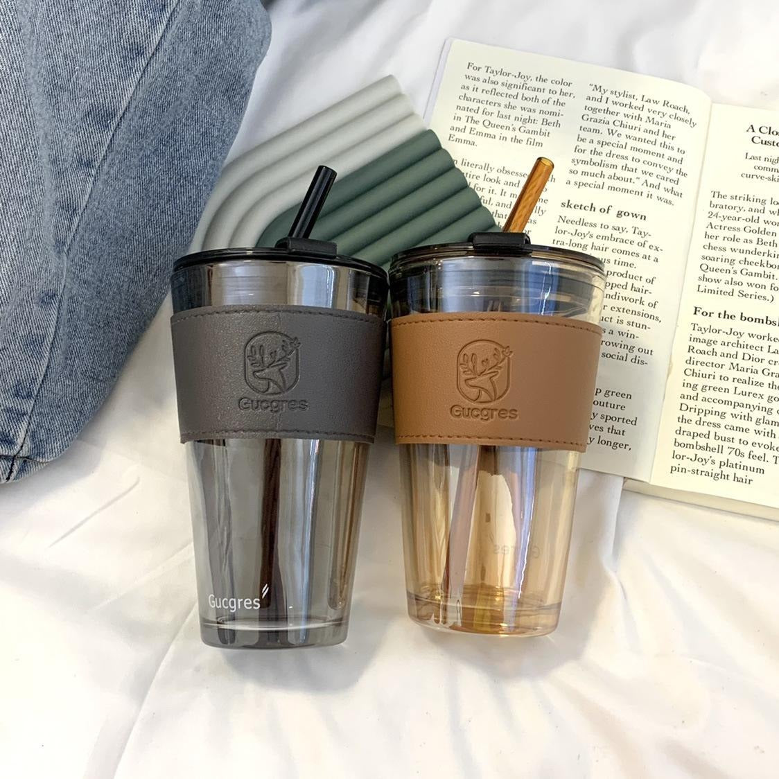 Tumbler With Straw & Silicon Sleeve Glass