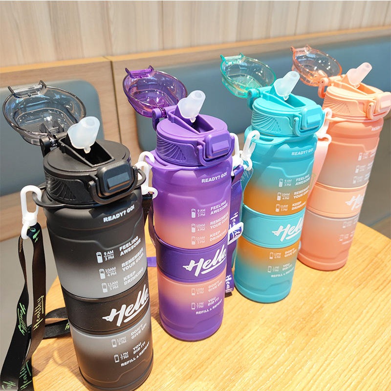 Motivational Time Marker Water Bottle with Straw Lid
