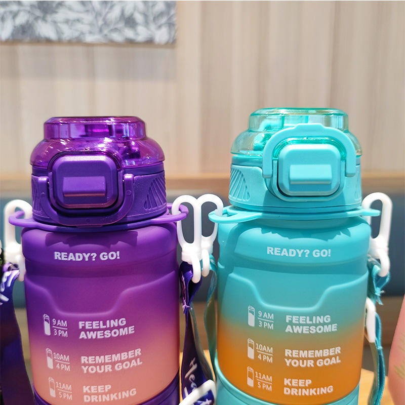 Motivational Time Marker Water Bottle with Straw Lid