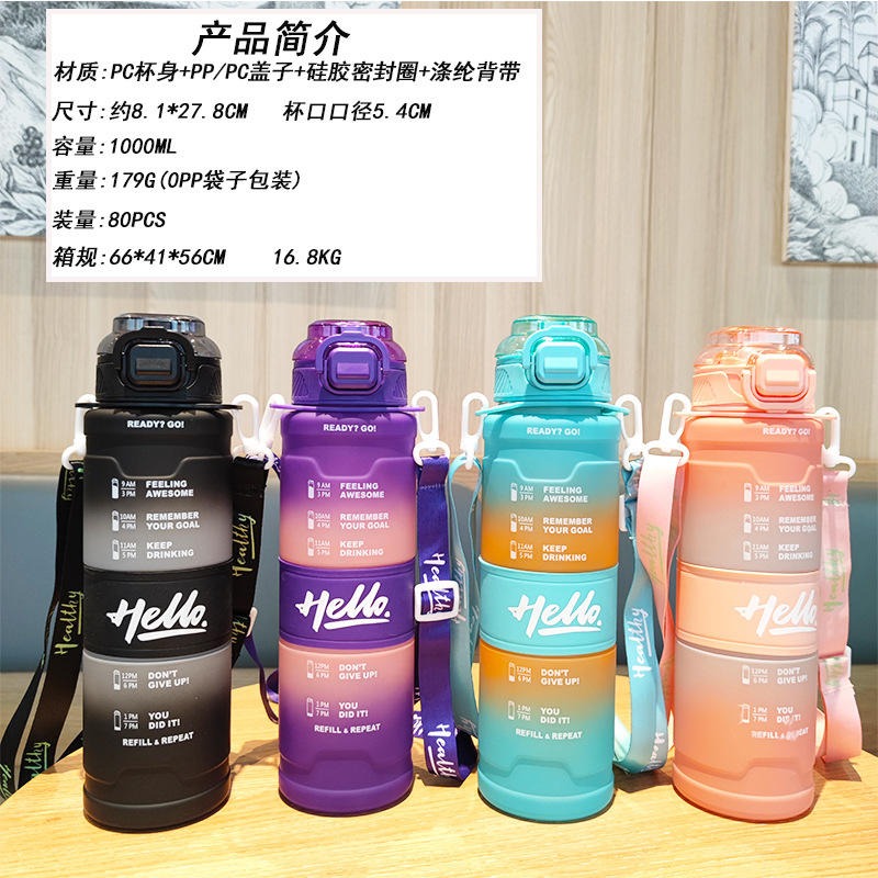 Motivational Time Marker Water Bottle with Straw Lid