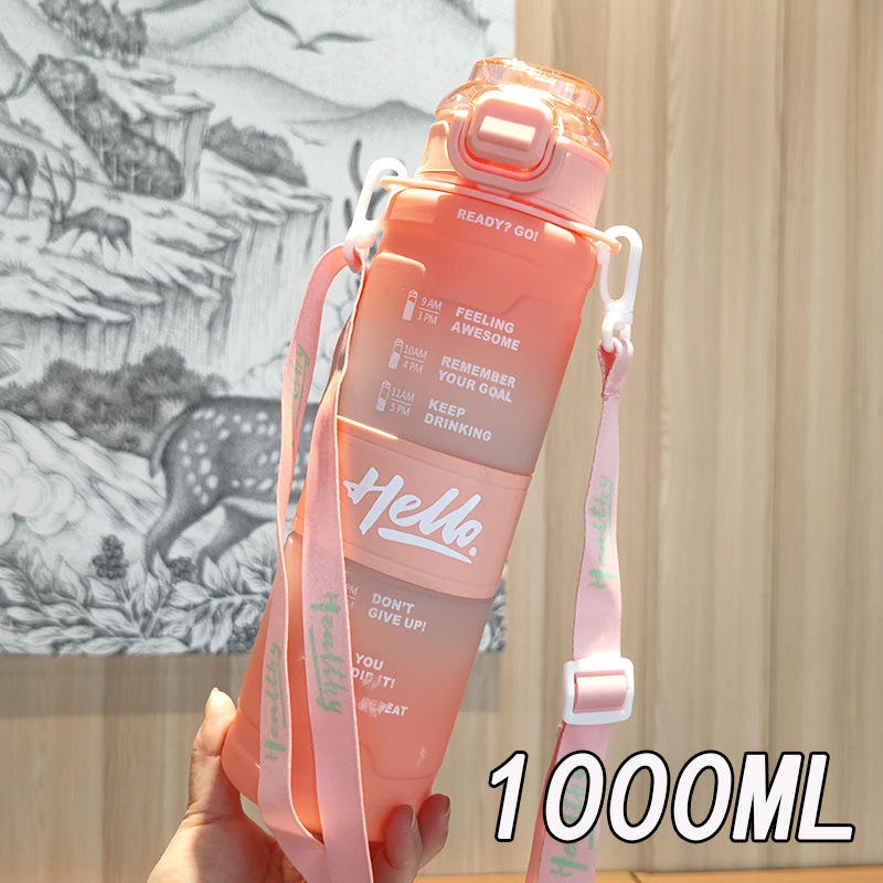 Motivational Time Marker Water Bottle with Straw Lid
