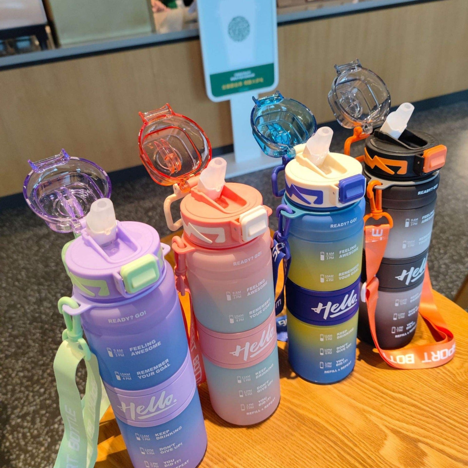 Motivational Time Marker Water Bottle with Straw Lid