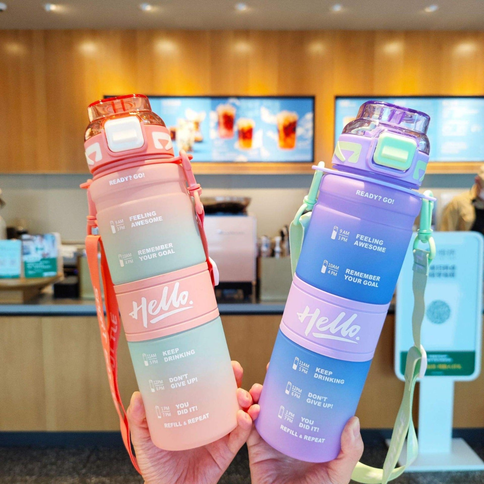 Motivational Time Marker Water Bottle with Straw Lid